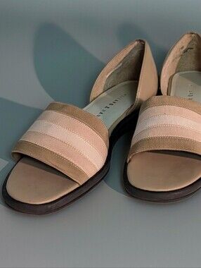 NWOT Hillard & Hanson Beige Striped D'Orsay Slide Sandals Size 7